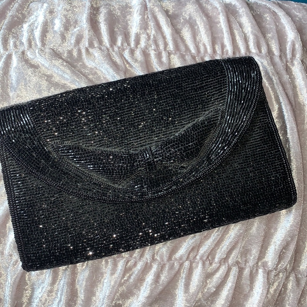 Black hand beaded structured purse